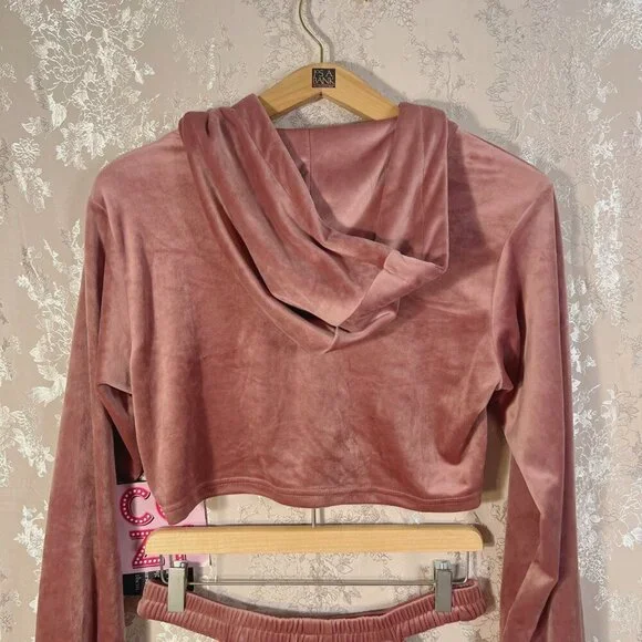 NWT Vivre La Vie Velour Tracksuit Sweatshirt Sweatpants Blush Dusty Rose Size L - Picture 4 of 9